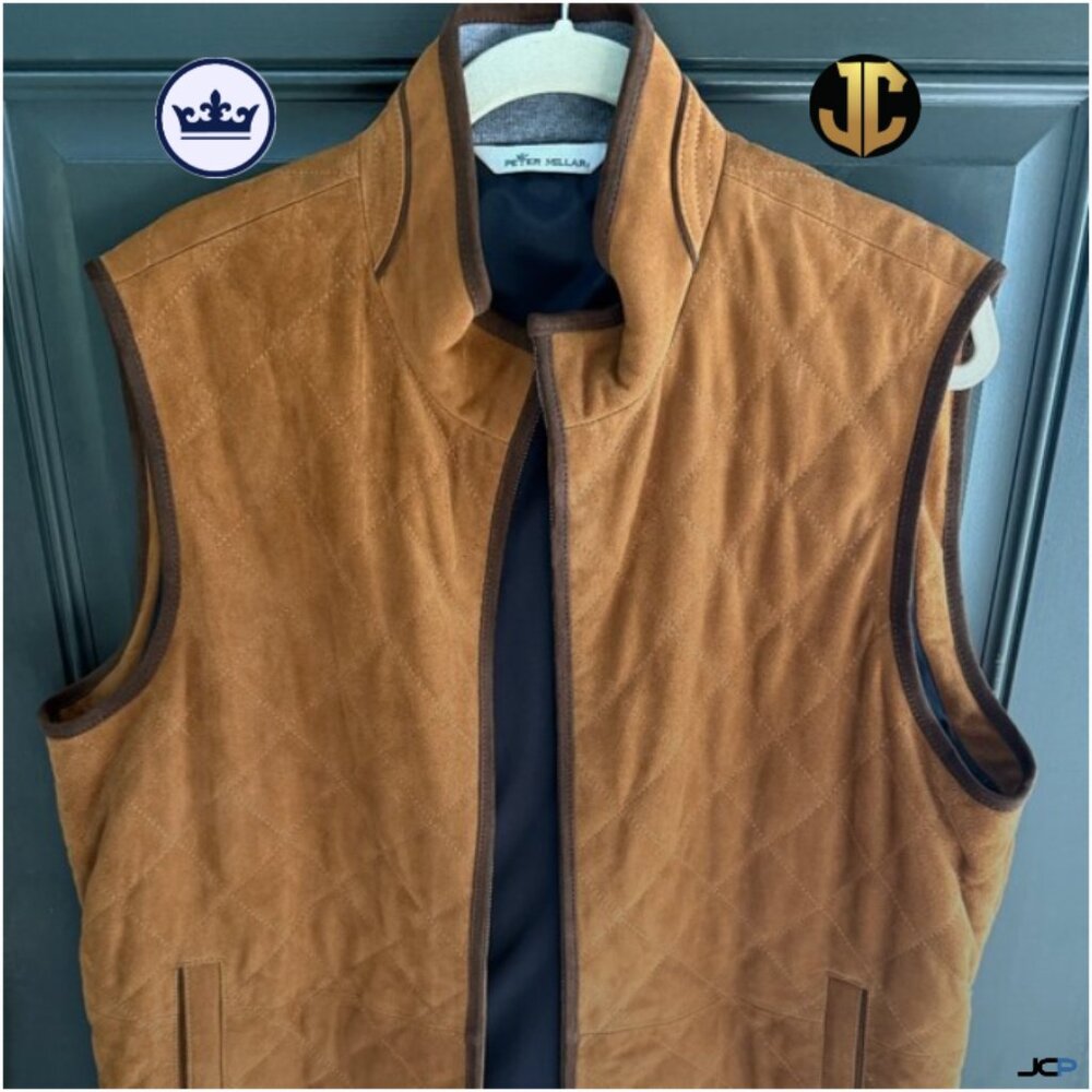 Peter Millar Essex Suede Quilted Vest Large - Whiskey  NWT